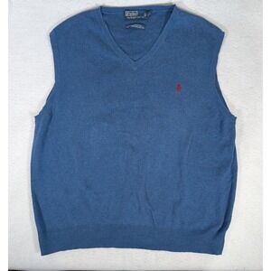 Polo Ralph Lauren Mens XL Blue Pima Cotton V-Neck Sweater Vest Red Pony Preppy